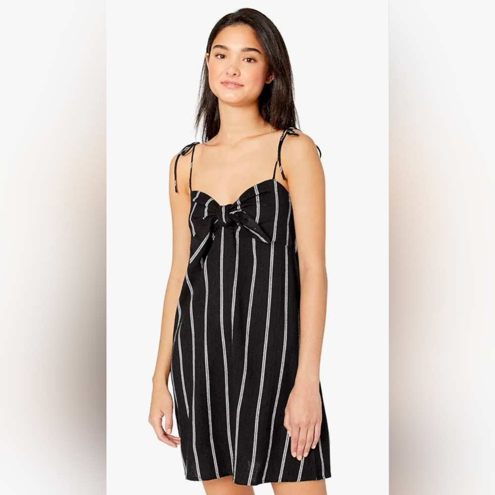 Billabong Cotton Blend Mini Dress Adjustable Spaghetti Straps L Black White